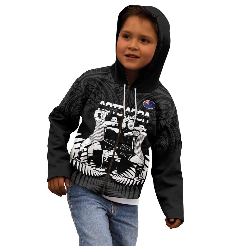 New Zealand Silver Fern Rugby Kid Hoodie Haka Dance With Aotearoa Maori Pattern - Vibe Hoodie Shop