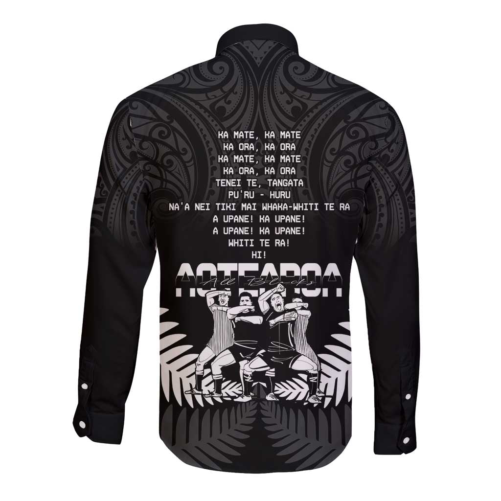 New Zealand Silver Fern Rugby Long Sleeve Button Shirt Haka Dance With Aotearoa Maori Pattern - Vibe Hoodie Shop
