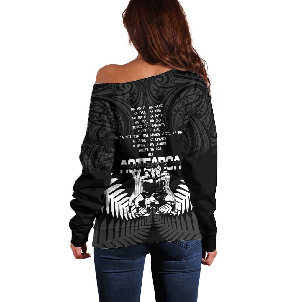 New Zealand Silver Fern Rugby Off Shoulder Sweater Haka Dance With Aotearoa Maori Pattern - Vibe Hoodie Shop