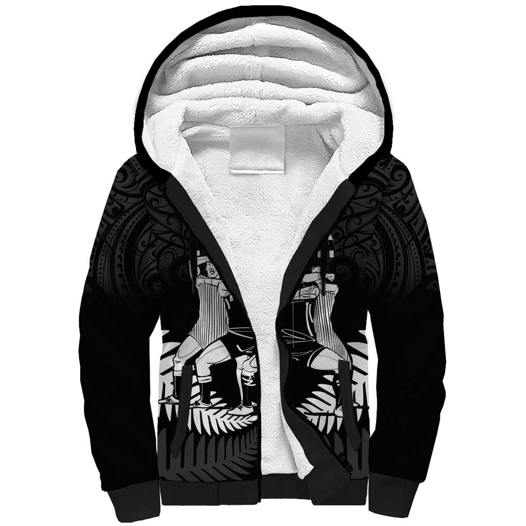 New Zealand Silver Fern Rugby Sherpa Hoodie Haka Dance With Aotearoa Maori Pattern - Vibe Hoodie Shop
