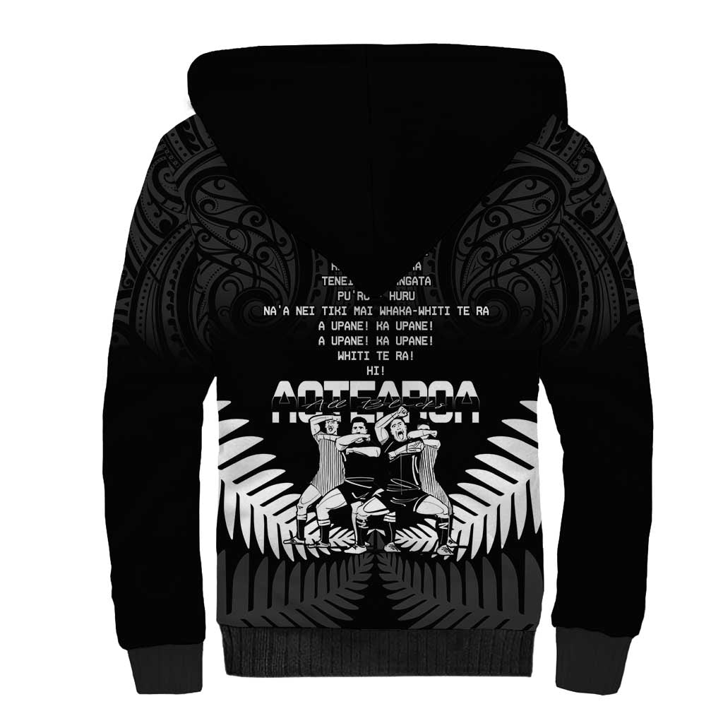 New Zealand Silver Fern Rugby Sherpa Hoodie Haka Dance With Aotearoa Maori Pattern - Vibe Hoodie Shop