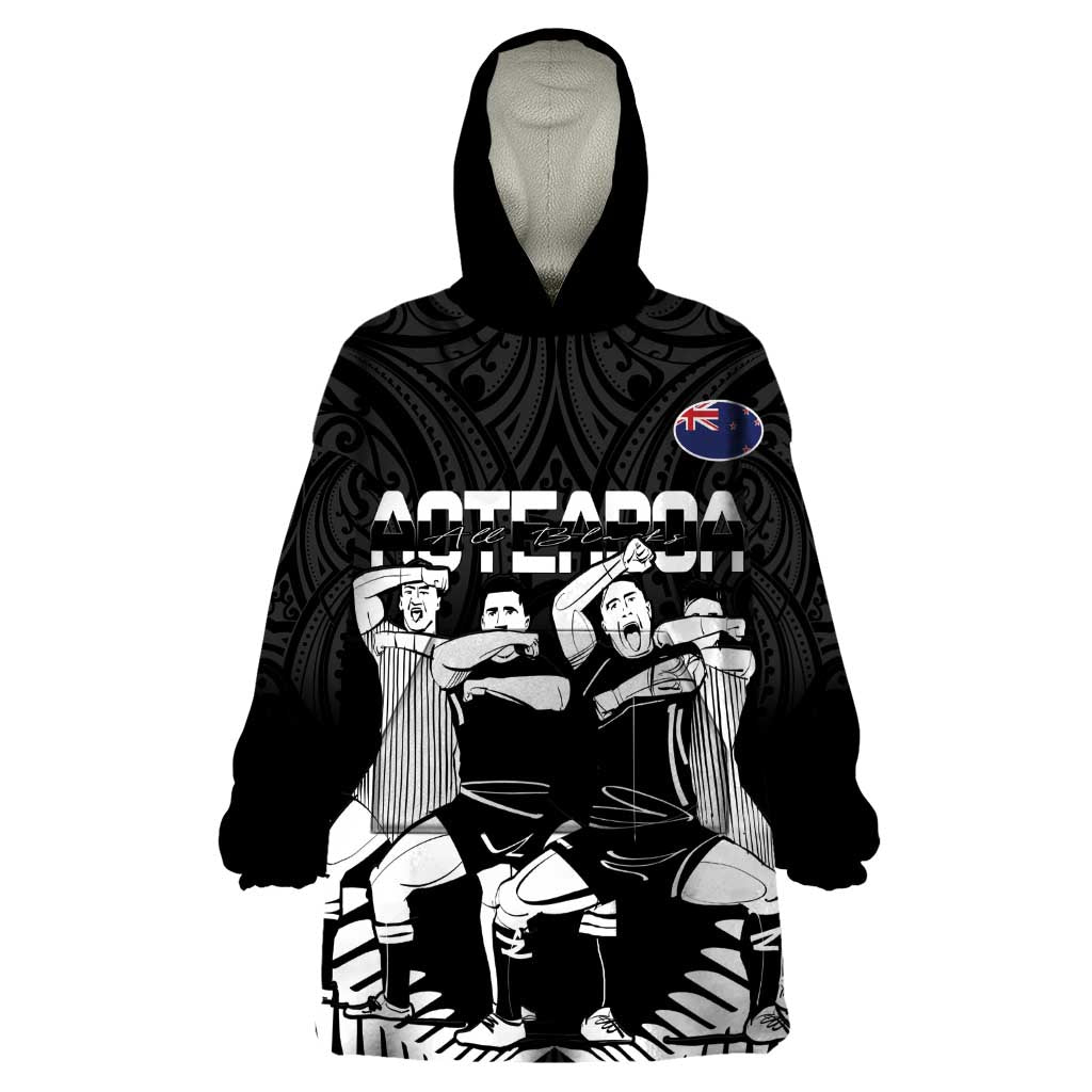 New Zealand Silver Fern Rugby Wearable Blanket Hoodie Haka Dance With Aotearoa Maori Pattern - Vibe Hoodie Shop