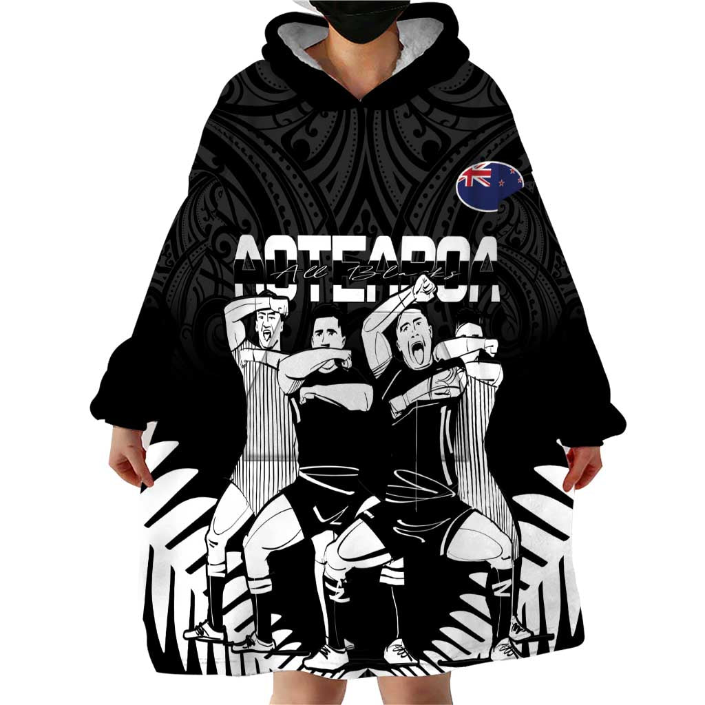 New Zealand Silver Fern Rugby Wearable Blanket Hoodie Haka Dance With Aotearoa Maori Pattern - Vibe Hoodie Shop