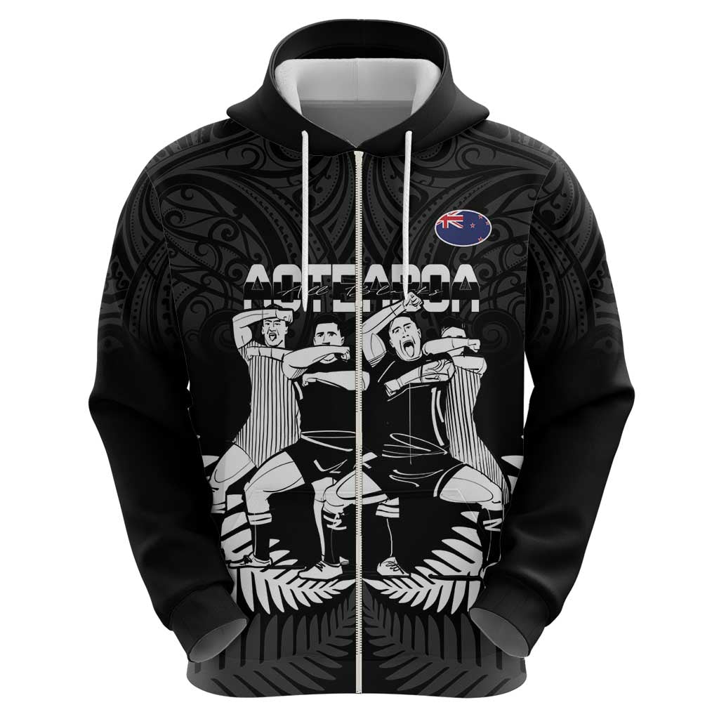 New Zealand Silver Fern Rugby Zip Hoodie Haka Dance With Aotearoa Maori Pattern - Vibe Hoodie Shop