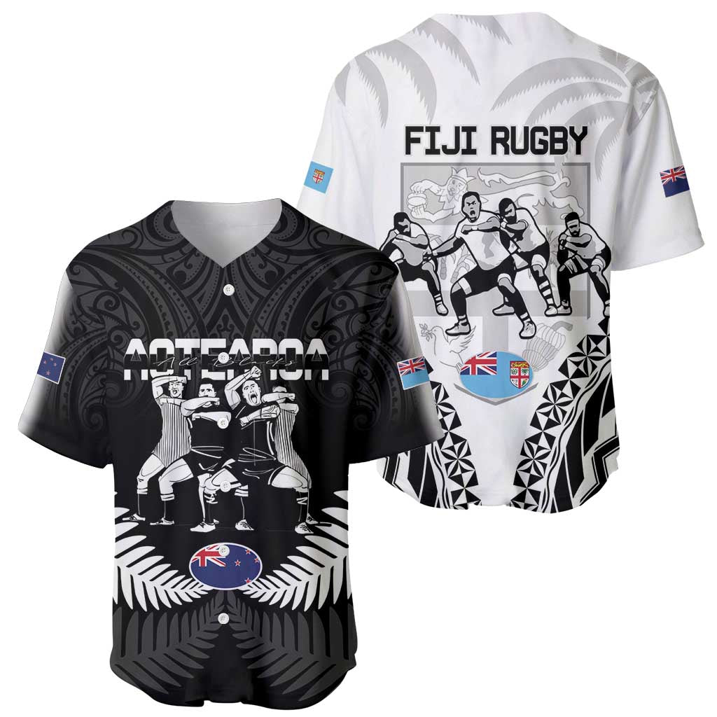 New Zealand And Fiji Tapa Rugby Baseball Jersey Haka Dance Mix Cibi Dance Together - Vibe Hoodie Shop