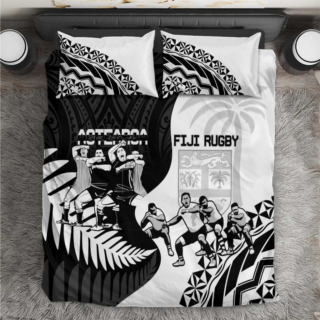 New Zealand And Fiji Tapa Rugby Bedding Set Haka Dance Mix Cibi Dance Together - Vibe Hoodie Shop