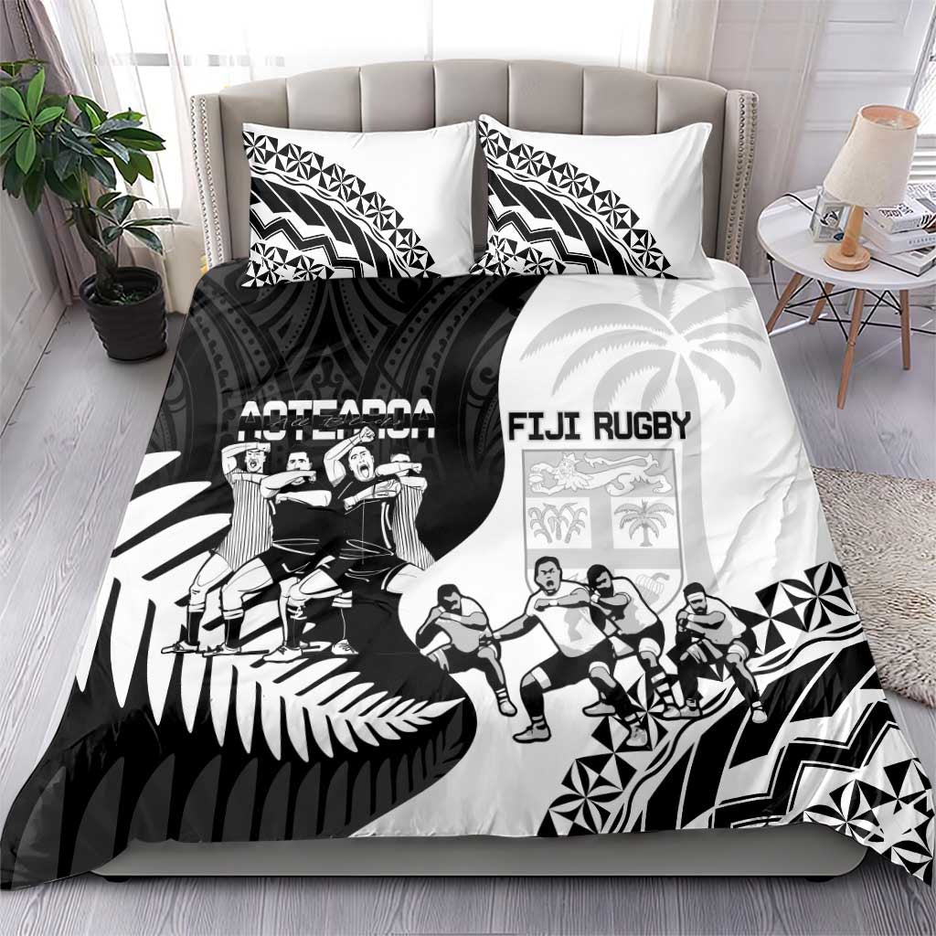 New Zealand And Fiji Tapa Rugby Bedding Set Haka Dance Mix Cibi Dance Together - Vibe Hoodie Shop