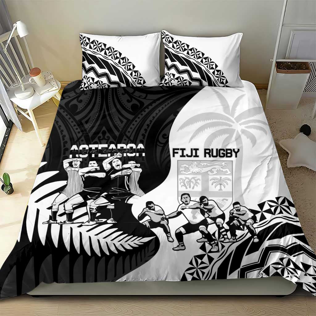 New Zealand And Fiji Tapa Rugby Bedding Set Haka Dance Mix Cibi Dance Together - Vibe Hoodie Shop
