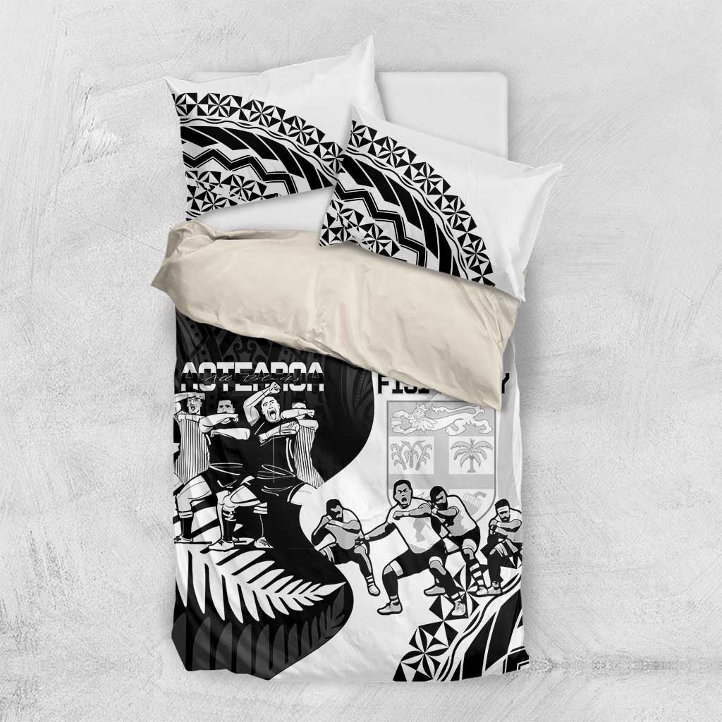 New Zealand And Fiji Tapa Rugby Bedding Set Haka Dance Mix Cibi Dance Together - Vibe Hoodie Shop