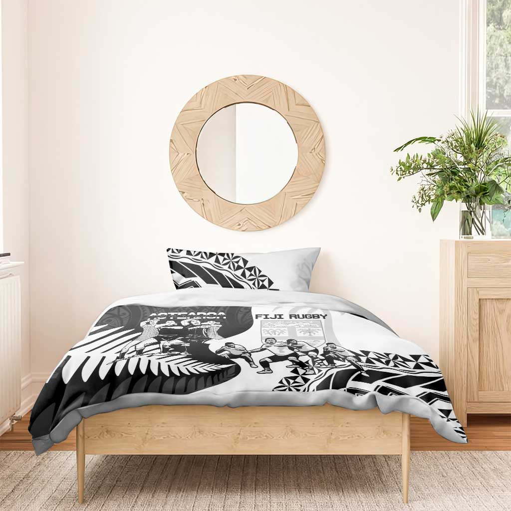 New Zealand And Fiji Tapa Rugby Bedding Set Haka Dance Mix Cibi Dance Together - Vibe Hoodie Shop