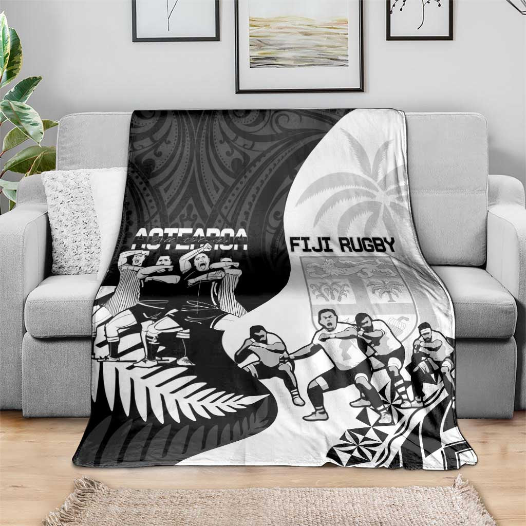 New Zealand And Fiji Tapa Rugby Blanket Haka Dance Mix Cibi Dance Together - Vibe Hoodie Shop
