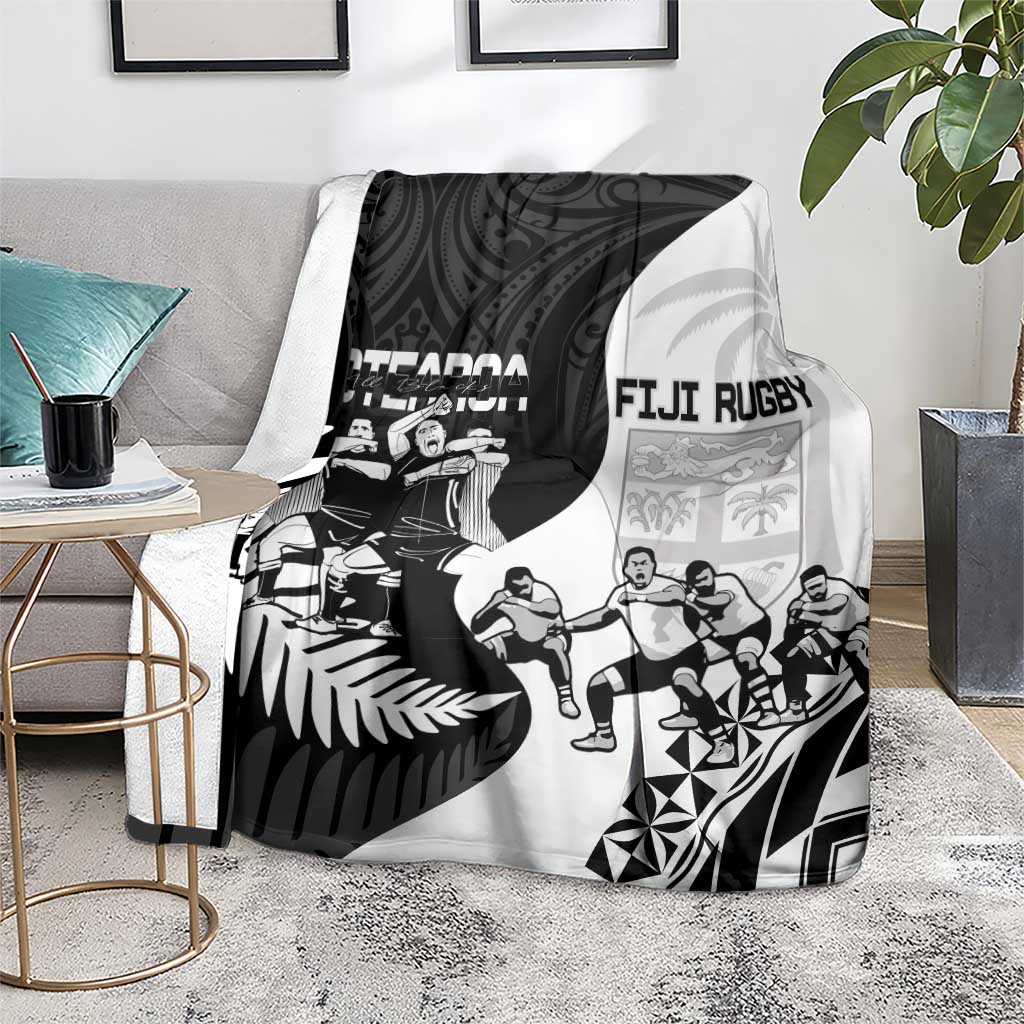 New Zealand And Fiji Tapa Rugby Blanket Haka Dance Mix Cibi Dance Together - Vibe Hoodie Shop