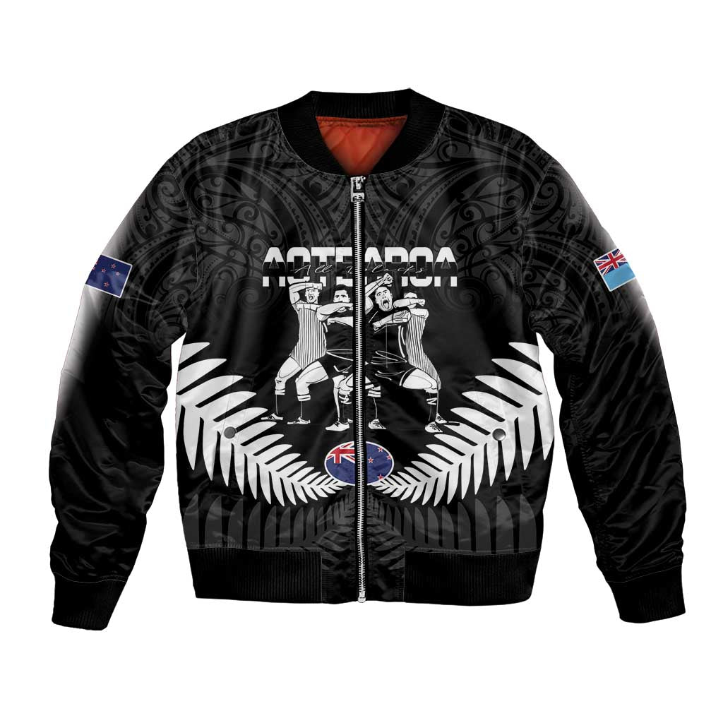 New Zealand And Fiji Tapa Rugby Bomber Jacket Haka Dance Mix Cibi Dance Together - Vibe Hoodie Shop