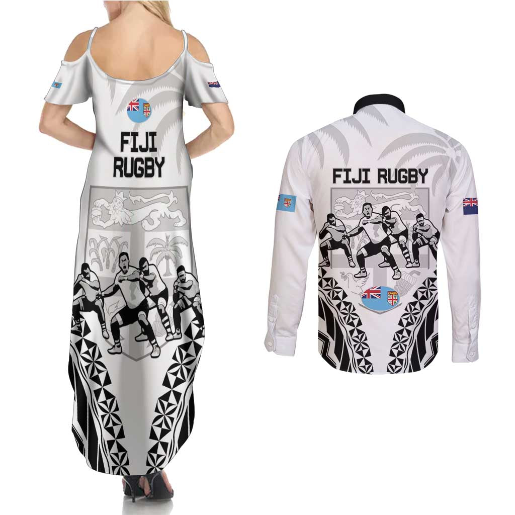 New Zealand And Fiji Tapa Rugby Couples Matching Summer Maxi Dress and Long Sleeve Button Shirt Haka Dance Mix Cibi Dance Together
