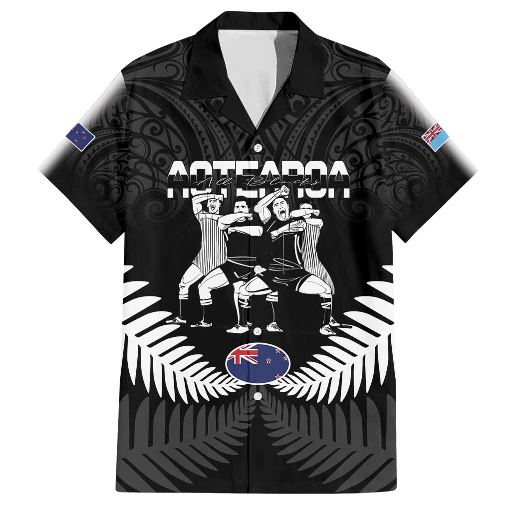 New Zealand And Fiji Tapa Rugby Family Matching Short Sleeve Bodycon Dress and Hawaiian Shirt Haka Dance Mix Cibi Dance Together