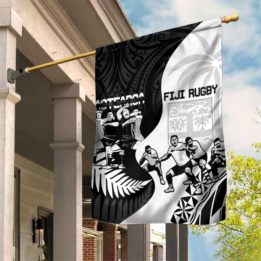 New Zealand And Fiji Tapa Rugby Garden Flag Haka Dance Mix Cibi Dance Together - Vibe Hoodie Shop