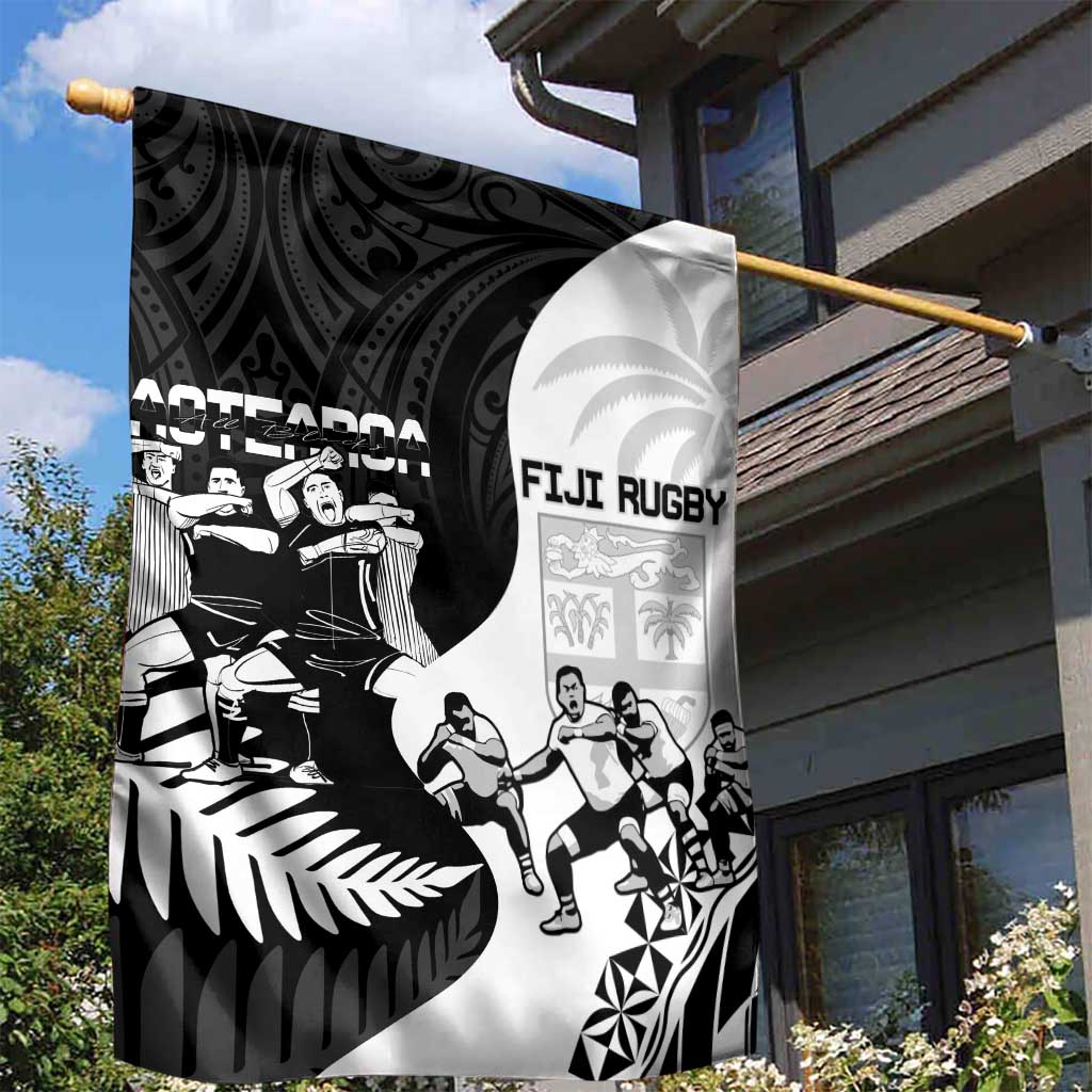 New Zealand And Fiji Tapa Rugby Garden Flag Haka Dance Mix Cibi Dance Together - Vibe Hoodie Shop