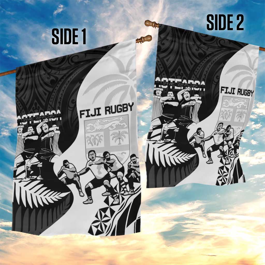 New Zealand And Fiji Tapa Rugby Garden Flag Haka Dance Mix Cibi Dance Together - Vibe Hoodie Shop