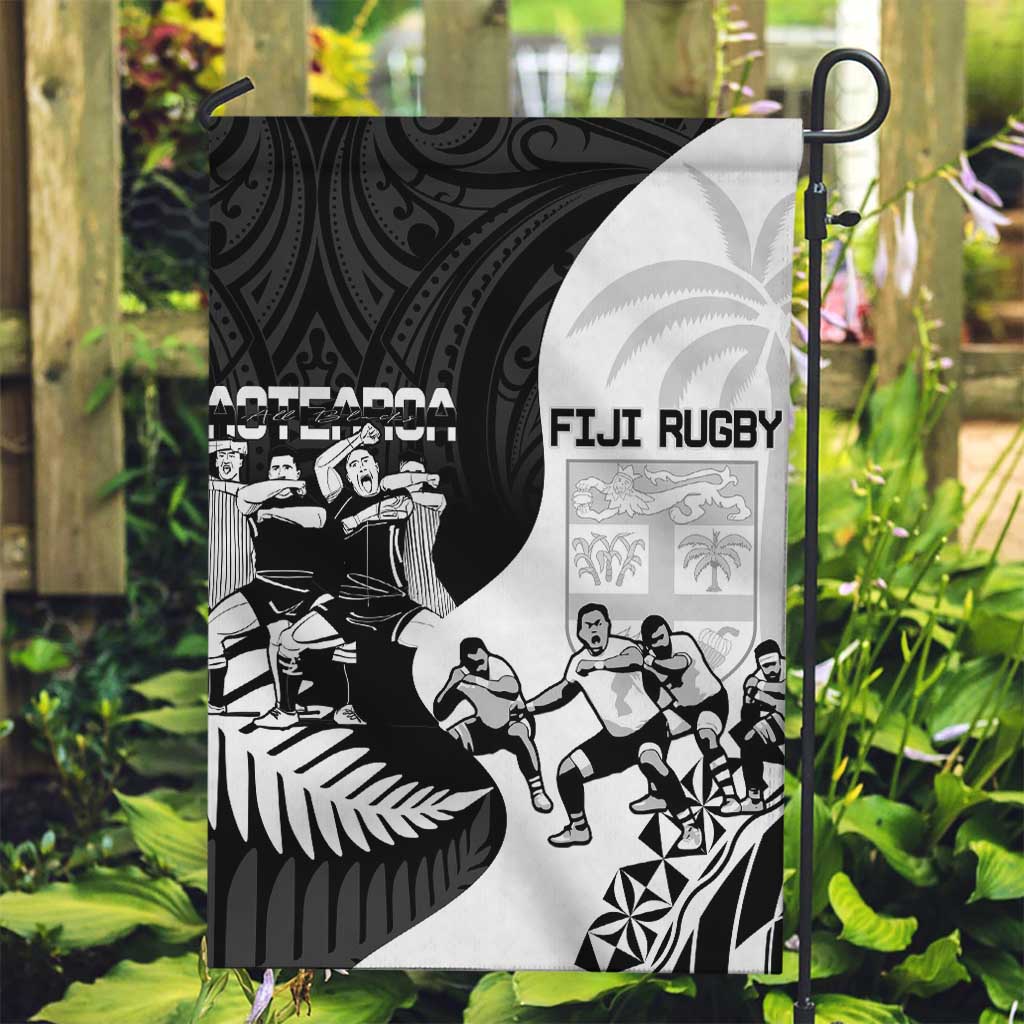 New Zealand And Fiji Tapa Rugby Garden Flag Haka Dance Mix Cibi Dance Together - Vibe Hoodie Shop