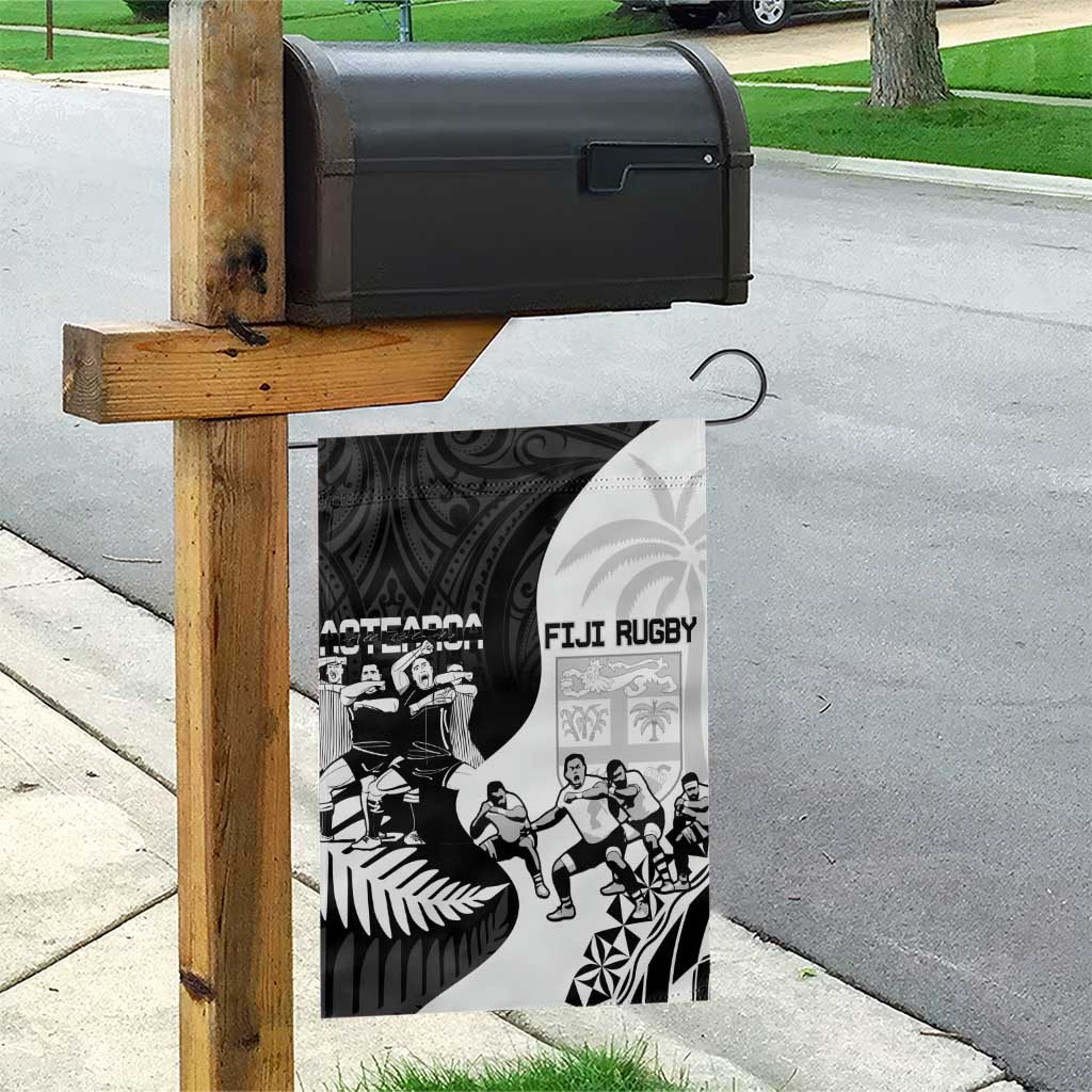 New Zealand And Fiji Tapa Rugby Garden Flag Haka Dance Mix Cibi Dance Together - Vibe Hoodie Shop