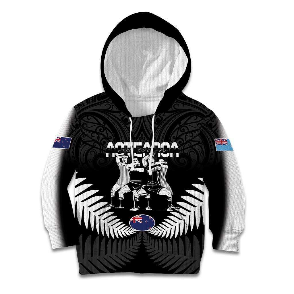 New Zealand And Fiji Tapa Rugby Kid Hoodie Haka Dance Mix Cibi Dance Together - Vibe Hoodie Shop