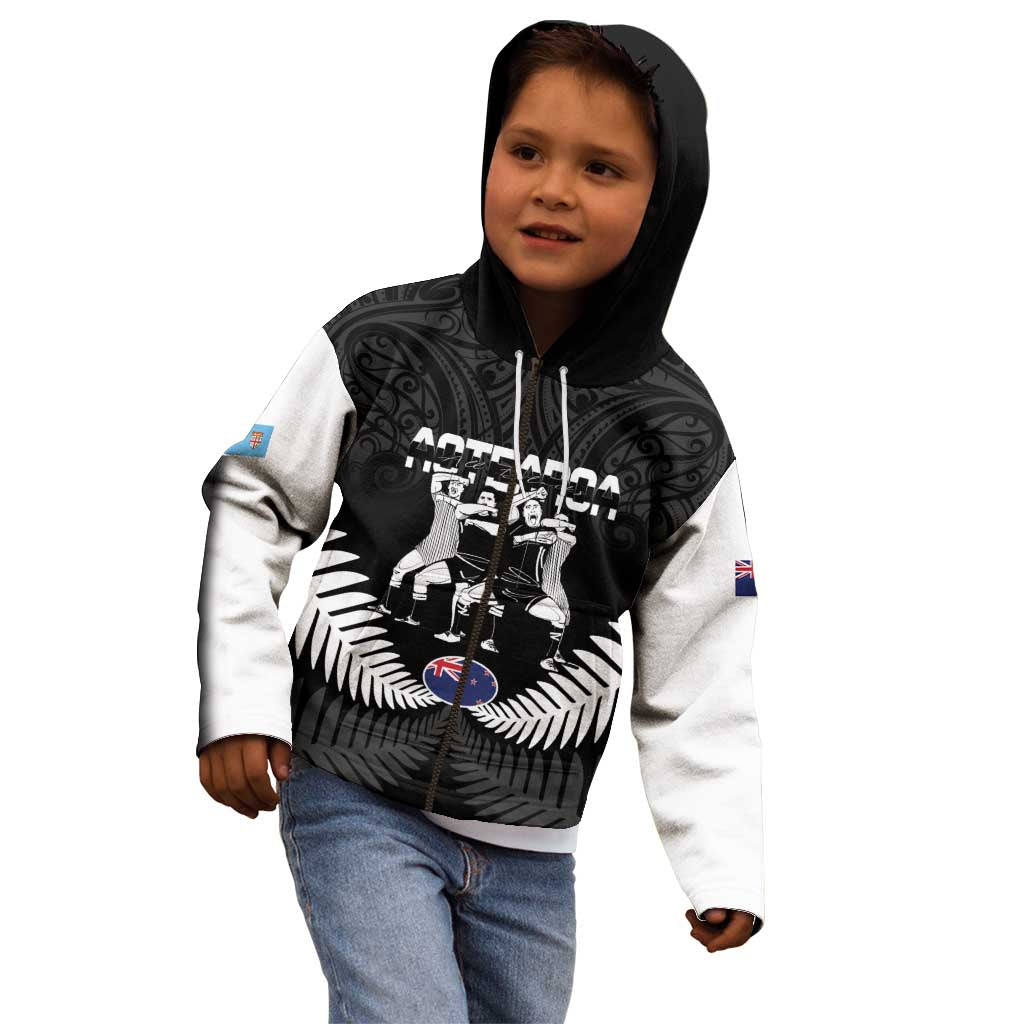 New Zealand And Fiji Tapa Rugby Kid Hoodie Haka Dance Mix Cibi Dance Together - Vibe Hoodie Shop