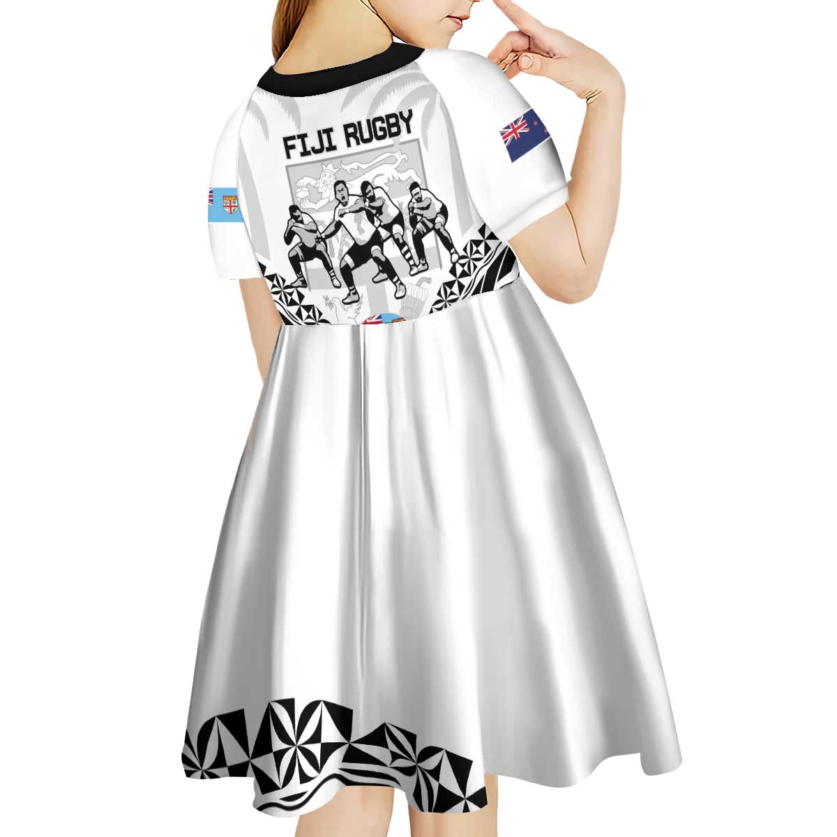 New Zealand And Fiji Tapa Rugby Kid Short Sleeve Dress Haka Dance Mix Cibi Dance Together - Vibe Hoodie Shop