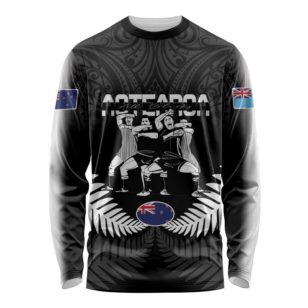 New Zealand And Fiji Tapa Rugby Long Sleeve Shirt Haka Dance Mix Cibi Dance Together - Vibe Hoodie Shop