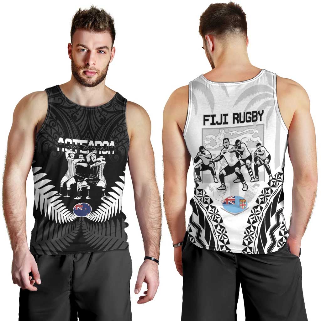 New Zealand And Fiji Tapa Rugby Men Tank Top Haka Dance Mix Cibi Dance Together - Vibe Hoodie Shop