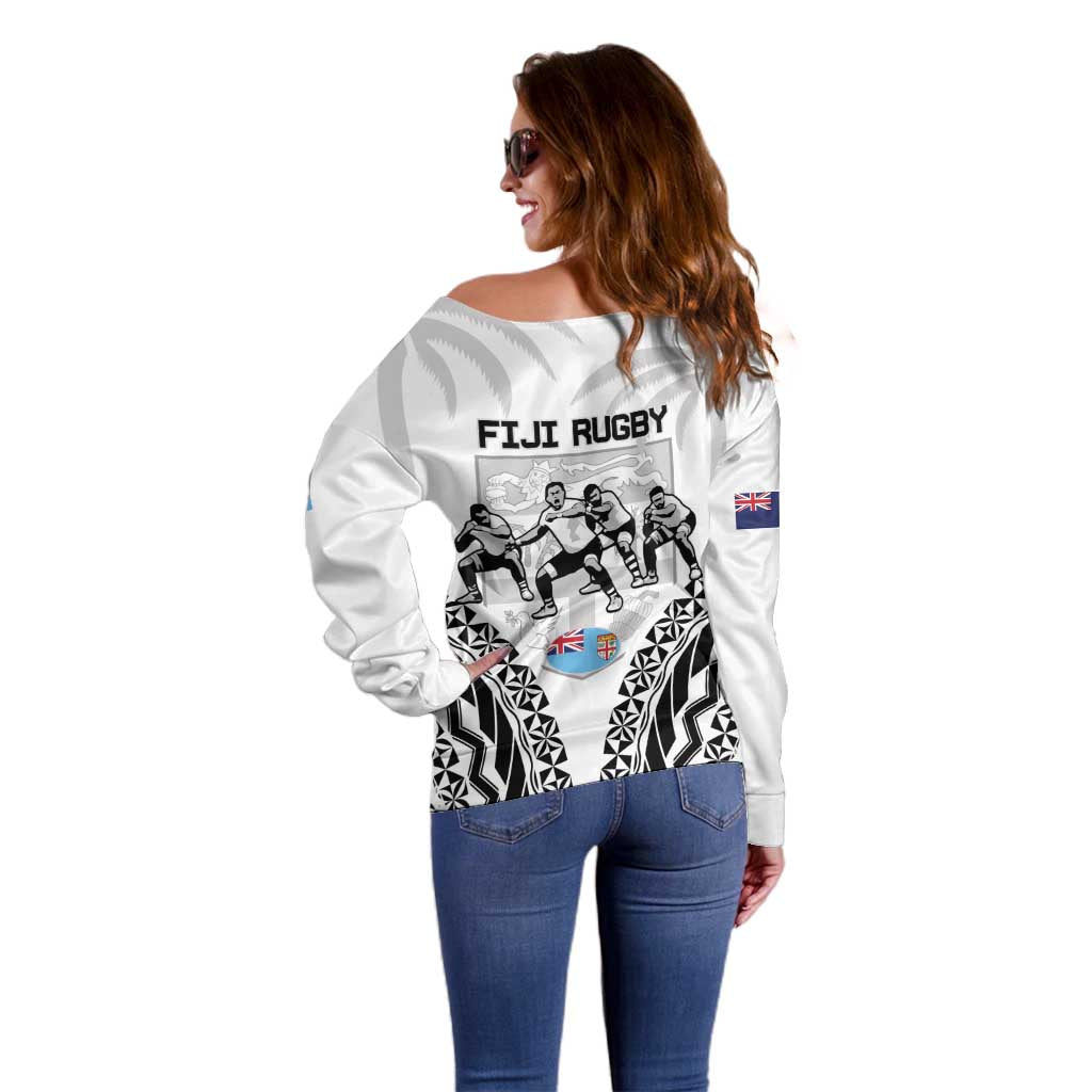 New Zealand And Fiji Tapa Rugby Off Shoulder Sweater Haka Dance Mix Cibi Dance Together - Vibe Hoodie Shop