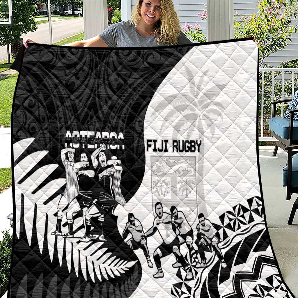 New Zealand And Fiji Tapa Rugby Quilt Haka Dance Mix Cibi Dance Together - Vibe Hoodie Shop
