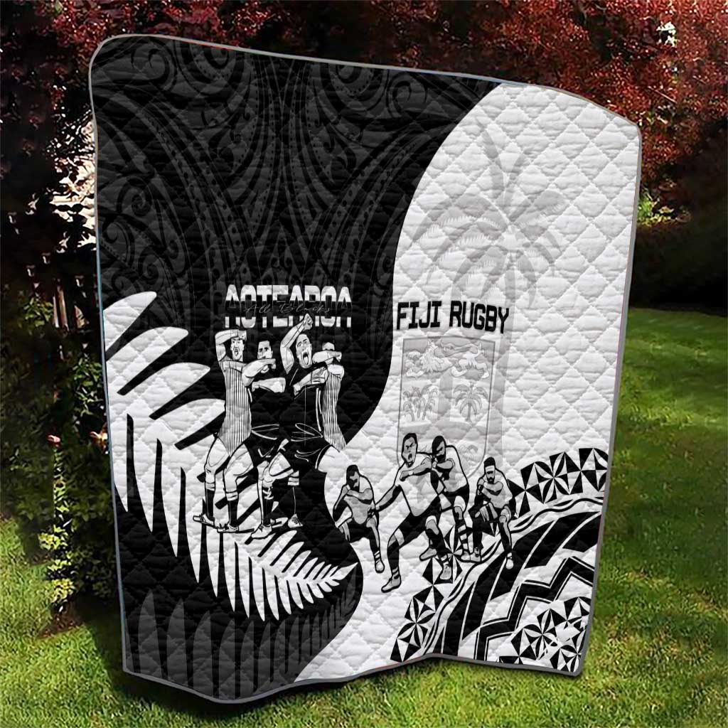 New Zealand And Fiji Tapa Rugby Quilt Haka Dance Mix Cibi Dance Together - Vibe Hoodie Shop
