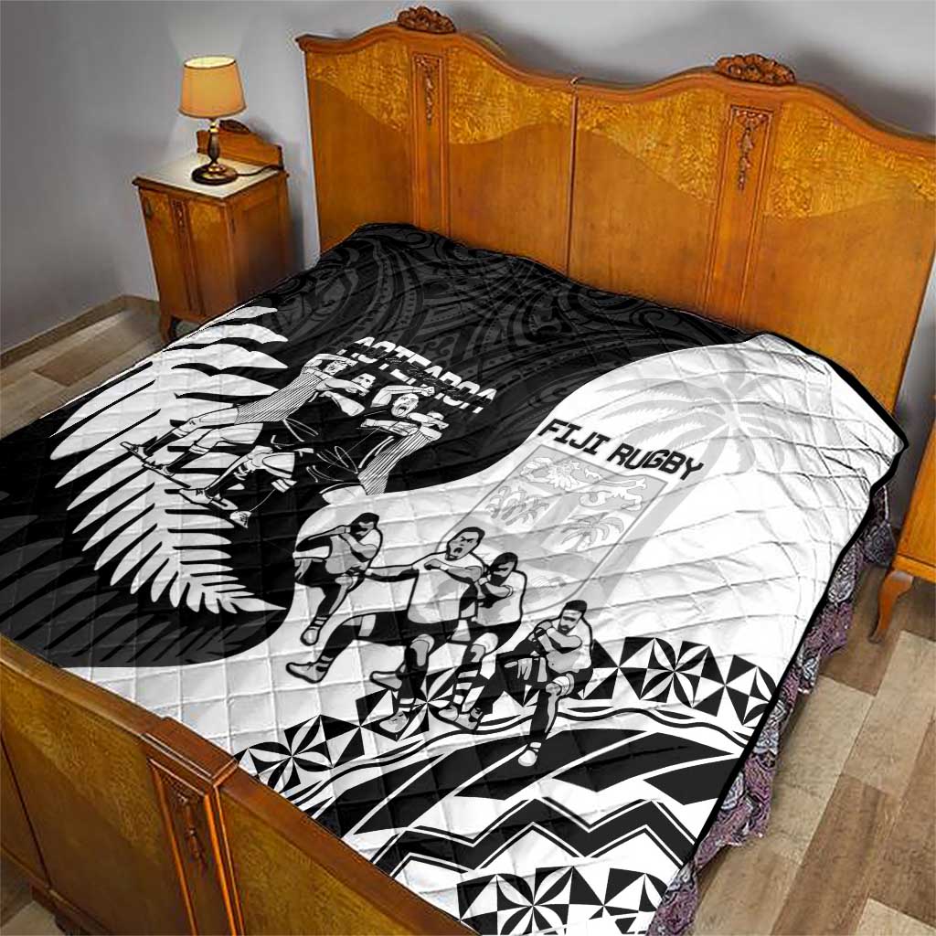 New Zealand And Fiji Tapa Rugby Quilt Haka Dance Mix Cibi Dance Together - Vibe Hoodie Shop