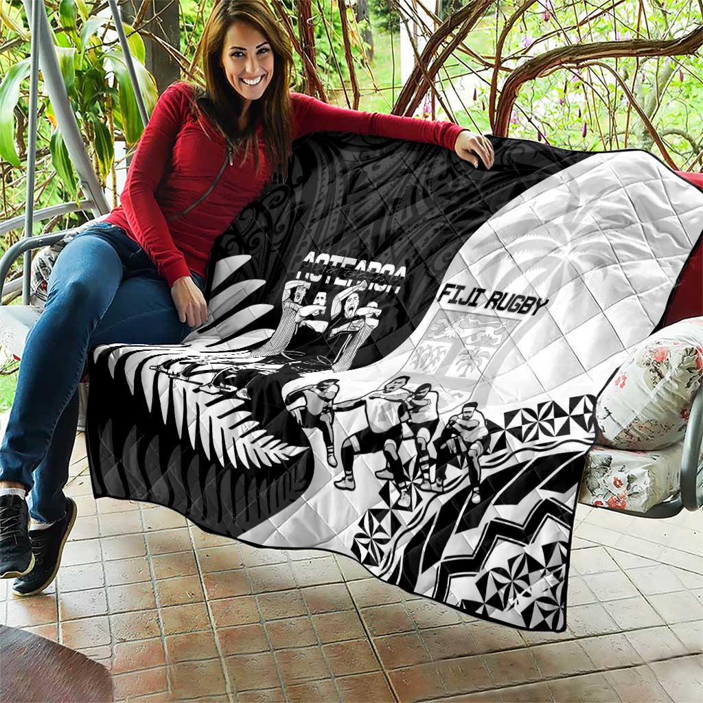 New Zealand And Fiji Tapa Rugby Quilt Haka Dance Mix Cibi Dance Together - Vibe Hoodie Shop