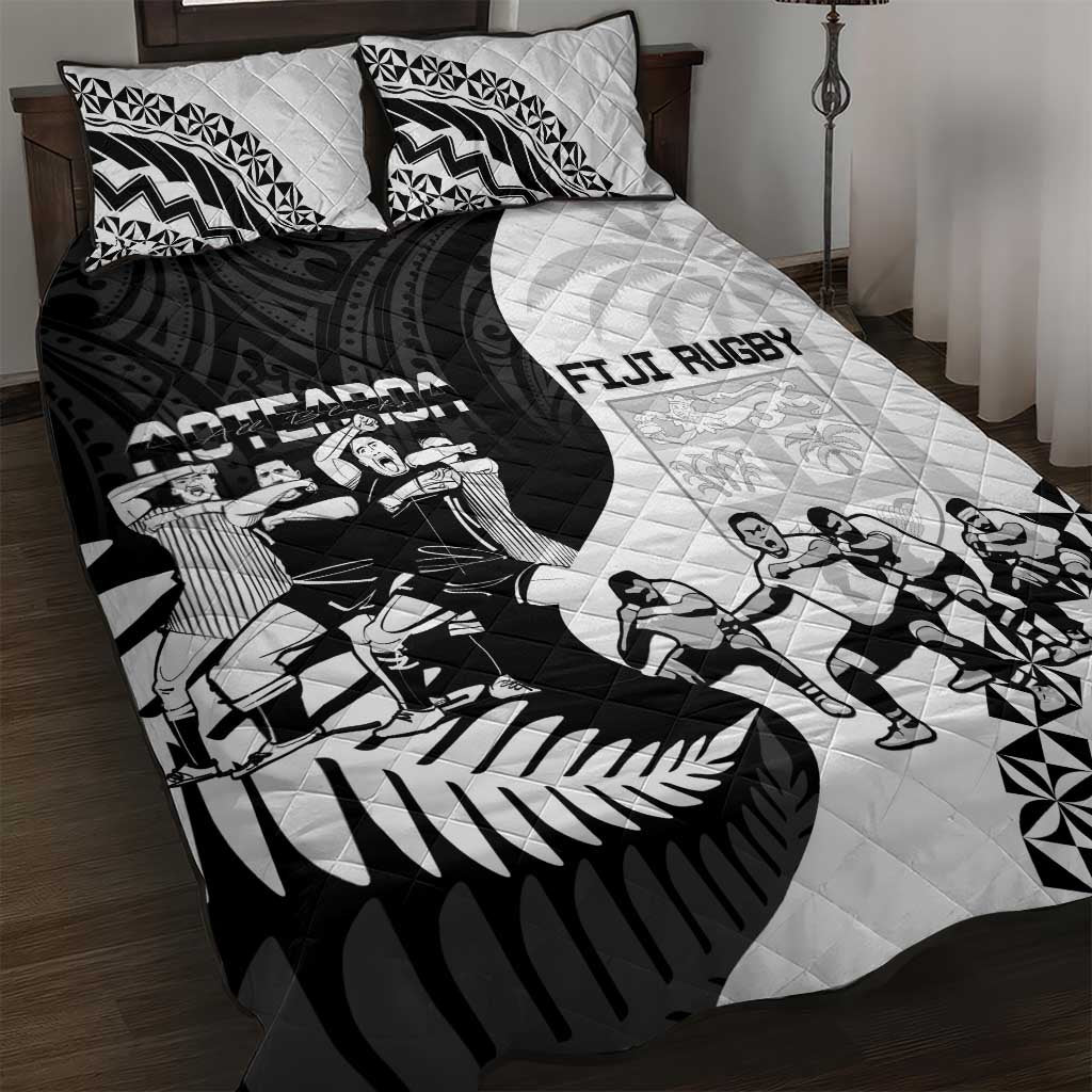 New Zealand And Fiji Tapa Rugby Quilt Bed Set Haka Dance Mix Cibi Dance Together - Vibe Hoodie Shop