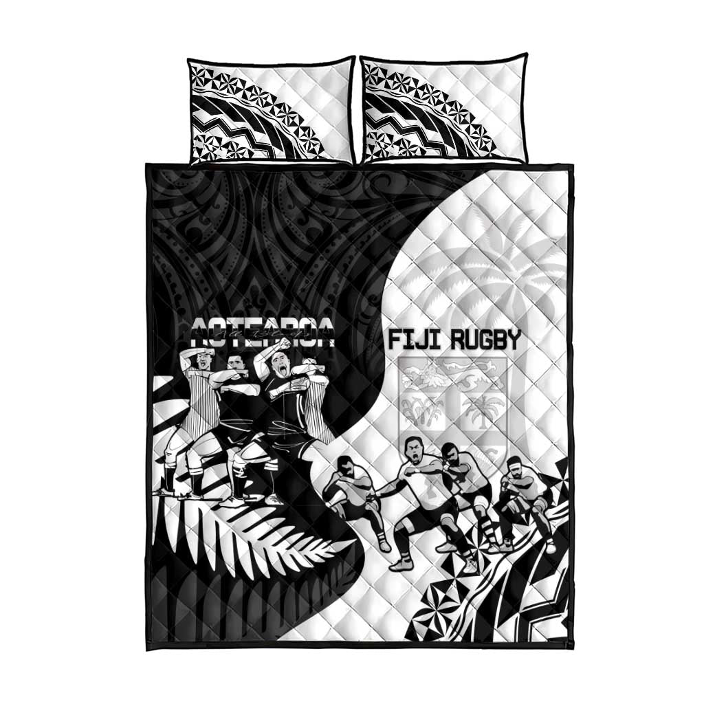 New Zealand And Fiji Tapa Rugby Quilt Bed Set Haka Dance Mix Cibi Dance Together - Vibe Hoodie Shop