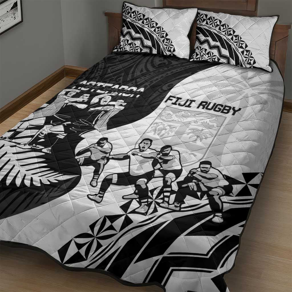 New Zealand And Fiji Tapa Rugby Quilt Bed Set Haka Dance Mix Cibi Dance Together - Vibe Hoodie Shop