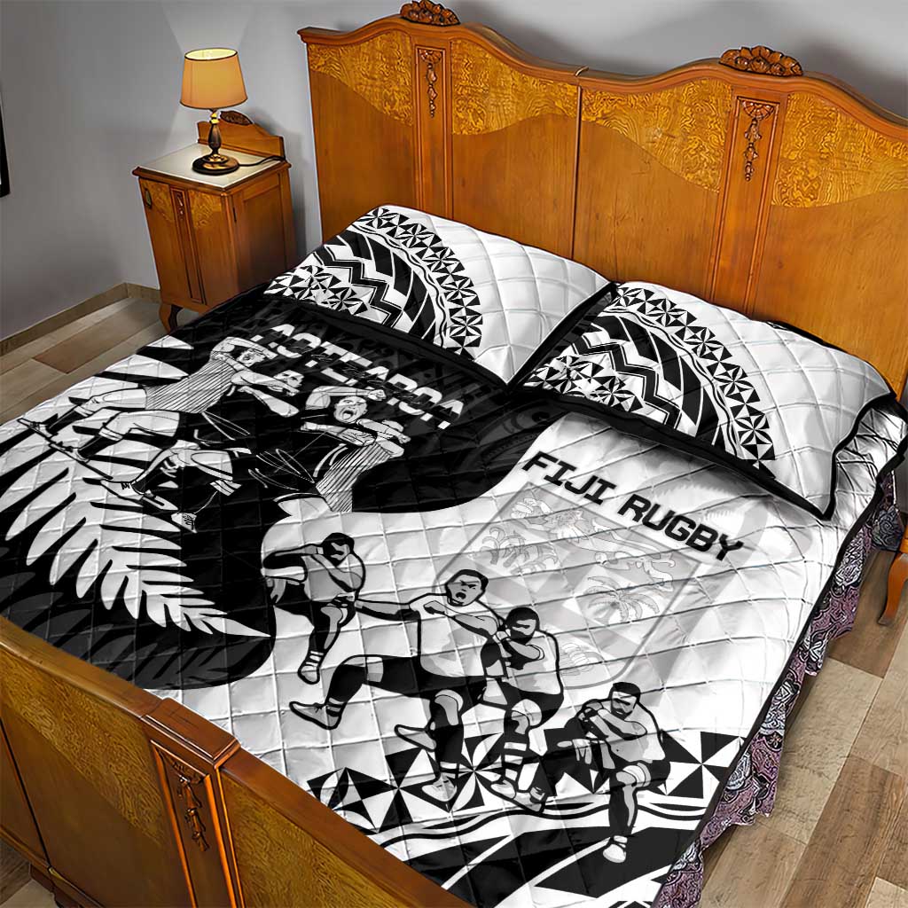 New Zealand And Fiji Tapa Rugby Quilt Bed Set Haka Dance Mix Cibi Dance Together - Vibe Hoodie Shop