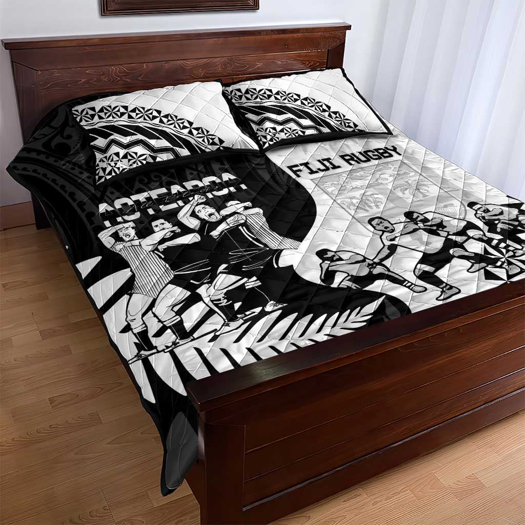 New Zealand And Fiji Tapa Rugby Quilt Bed Set Haka Dance Mix Cibi Dance Together - Vibe Hoodie Shop