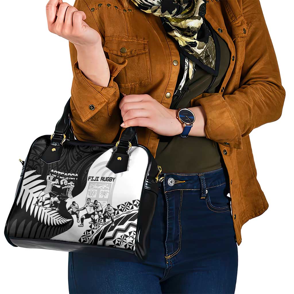 New Zealand And Fiji Tapa Rugby Shoulder Handbag Haka Dance Mix Cibi Dance Together - Vibe Hoodie Shop