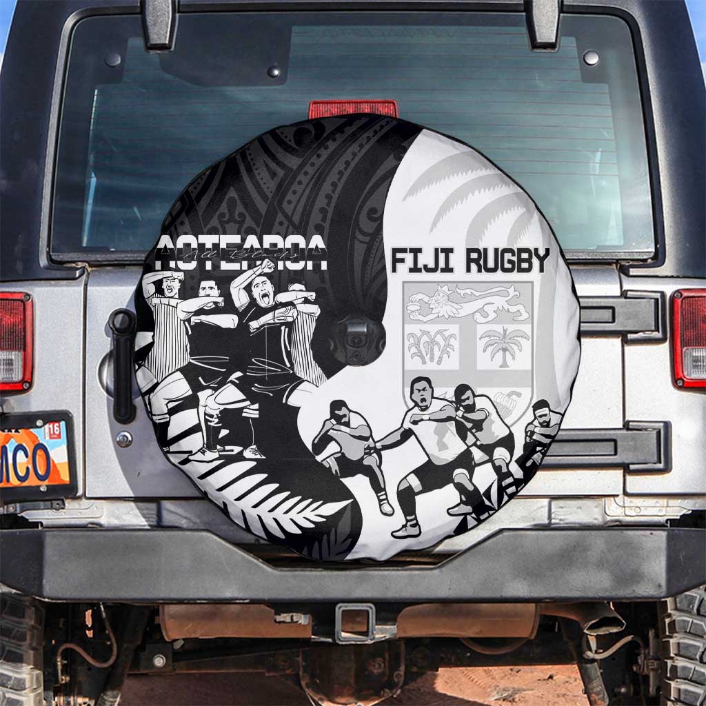 New Zealand And Fiji Tapa Rugby Spare Tire Cover Haka Dance Mix Cibi Dance Together - Vibe Hoodie Shop