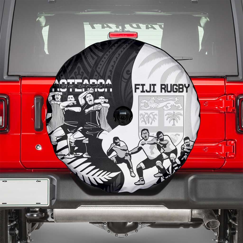 New Zealand And Fiji Tapa Rugby Spare Tire Cover Haka Dance Mix Cibi Dance Together - Vibe Hoodie Shop