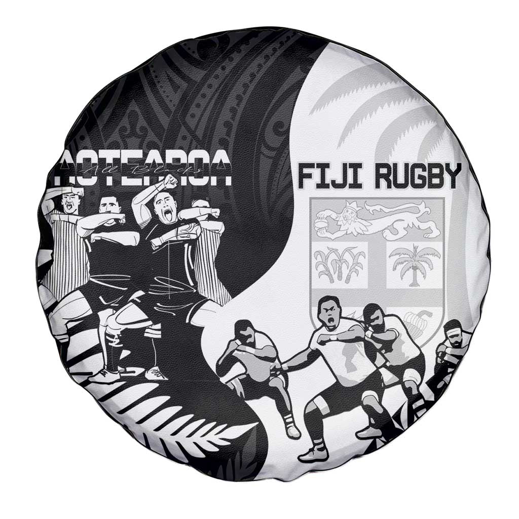 New Zealand And Fiji Tapa Rugby Spare Tire Cover Haka Dance Mix Cibi Dance Together - Vibe Hoodie Shop