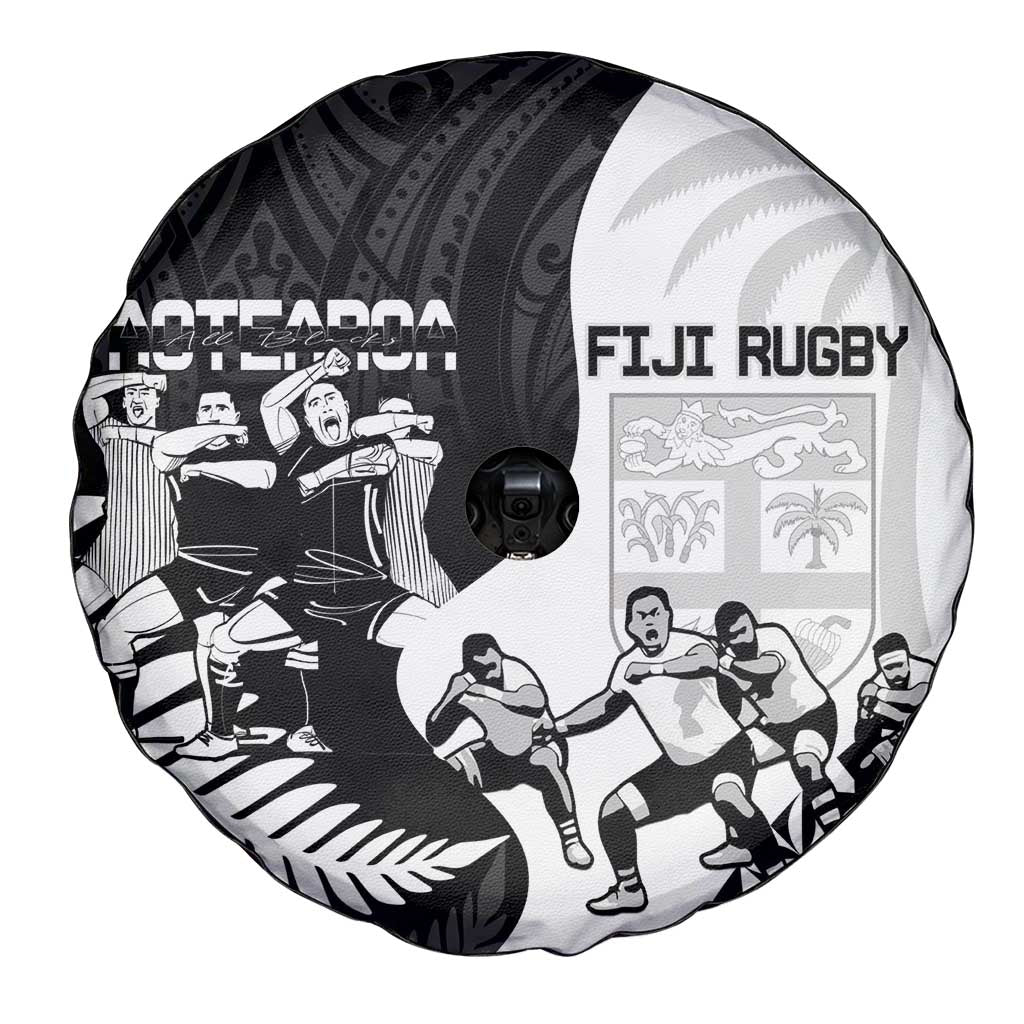 New Zealand And Fiji Tapa Rugby Spare Tire Cover Haka Dance Mix Cibi Dance Together - Vibe Hoodie Shop