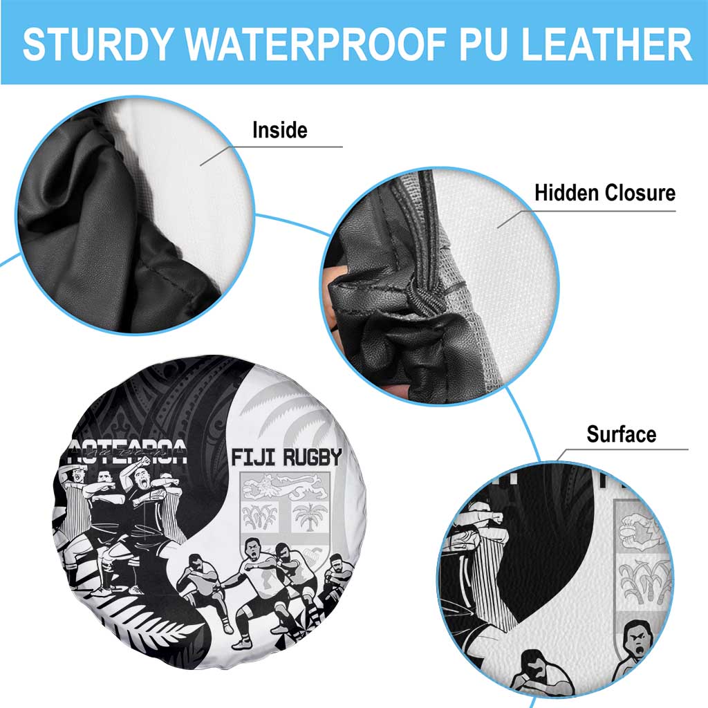 New Zealand And Fiji Tapa Rugby Spare Tire Cover Haka Dance Mix Cibi Dance Together - Vibe Hoodie Shop