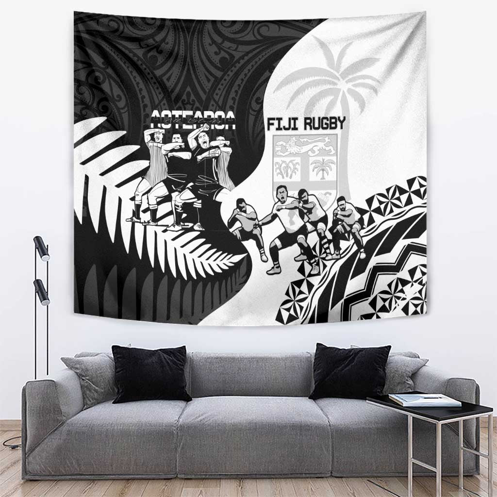 New Zealand And Fiji Tapa Rugby Tapestry Haka Dance Mix Cibi Dance Together - Vibe Hoodie Shop