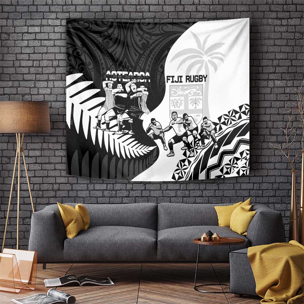 New Zealand And Fiji Tapa Rugby Tapestry Haka Dance Mix Cibi Dance Together - Vibe Hoodie Shop