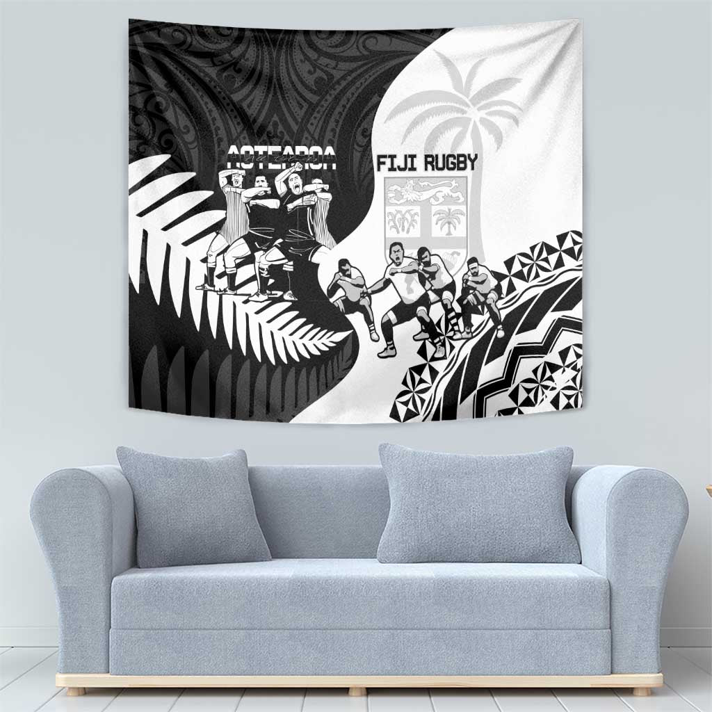 New Zealand And Fiji Tapa Rugby Tapestry Haka Dance Mix Cibi Dance Together - Vibe Hoodie Shop