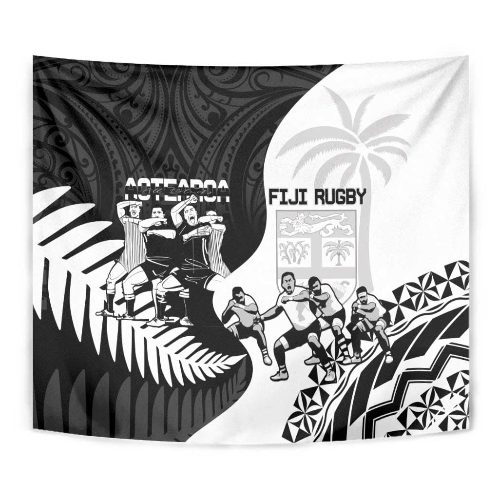 New Zealand And Fiji Tapa Rugby Tapestry Haka Dance Mix Cibi Dance Together - Vibe Hoodie Shop