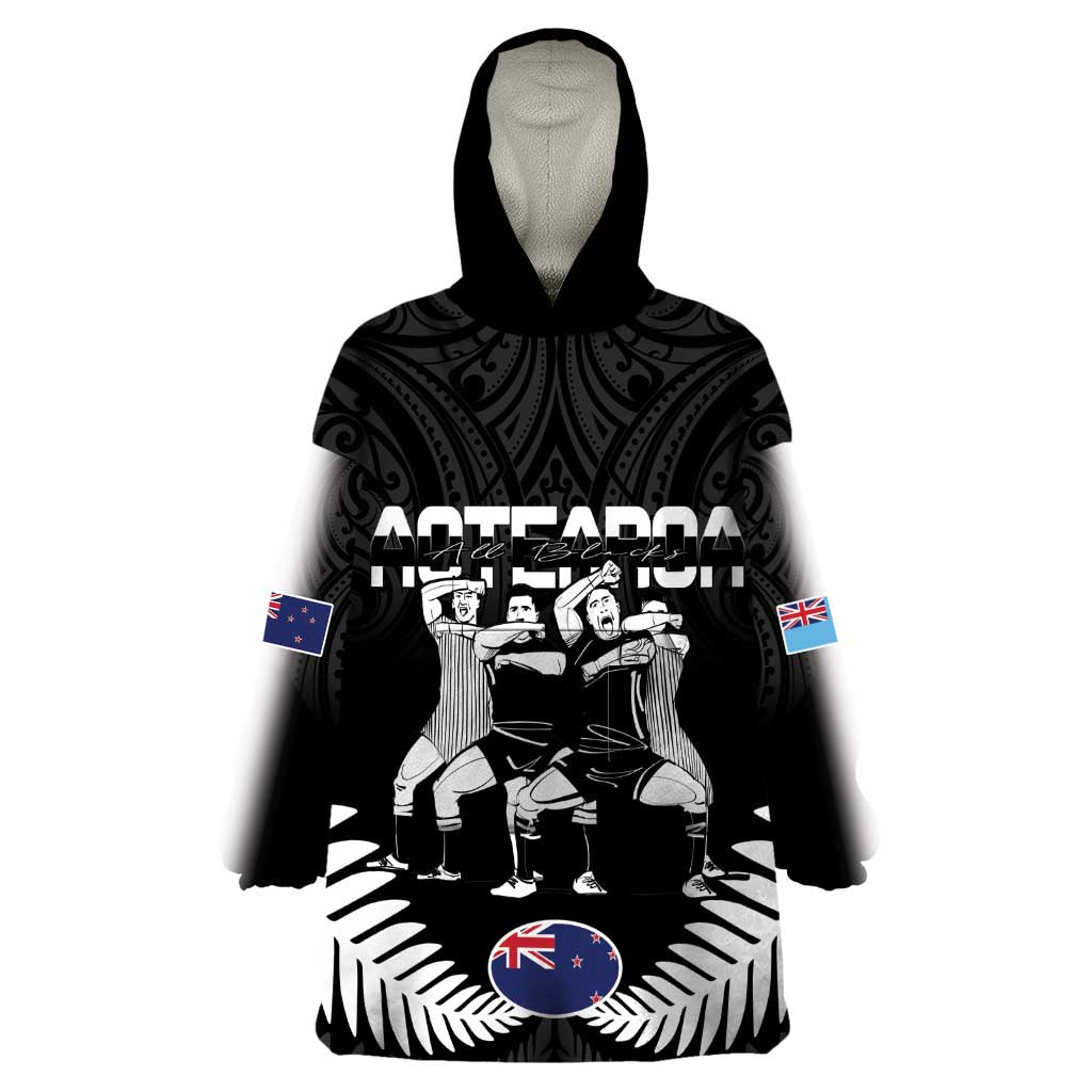 New Zealand And Fiji Tapa Rugby Wearable Blanket Hoodie Haka Dance Mix Cibi Dance Together - Vibe Hoodie Shop